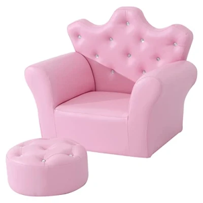 Image of HOMCOM Kids Armchair Toddler Chair Sofa Set with Free Footstool PU Leather Pink
