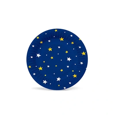Image of PAW Paper Plates (18 cm) I 8 Pieces Colourful Disposable Ideal for Weddings, Communions, Parties, Birthdays Printed with Water Based Inks Colour: Starlit Sky (Dark Blue)
