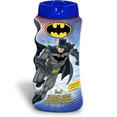 Image of Batman Kids 2 in 1 Bubble Bath &amp; Shampoo Gentle, Paraben Free Hair Wash with Vitamin E A, pH Balanced for Sensitive Skin Lightly Scented, Safe Children Aged 3+, 475ml
