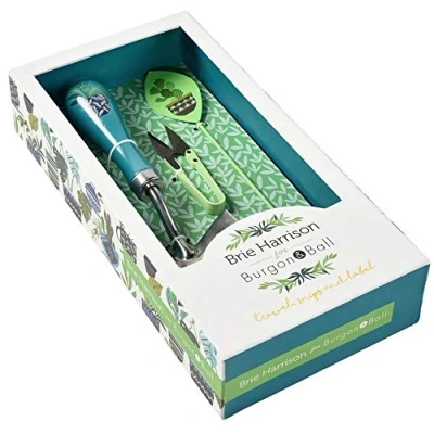 Image of Burgon &amp; Ball Brie Harrison Beech Handle Trowel Snips Metal Label Set Gift Box