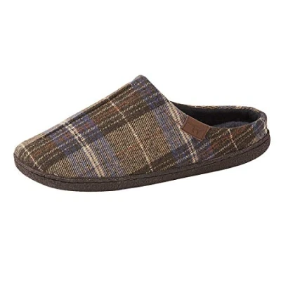 Image of Jo &amp; Joe New Mens Slip On Mules Tweed Fair Isles Nordic Knitted Warm Faux Fur Lined Slippers Size 7 12 (7 UK, Navy Grey Chk)