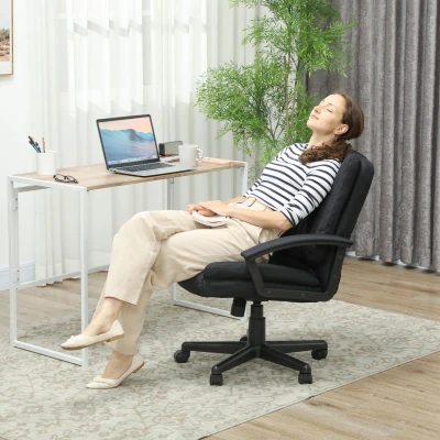 Image of HOMCOM Office Chair, Faux Leather Computer Desk Mid Back Executive Chair with Adjustable Height and Swivel Rolling Wheels for Home Study, Black