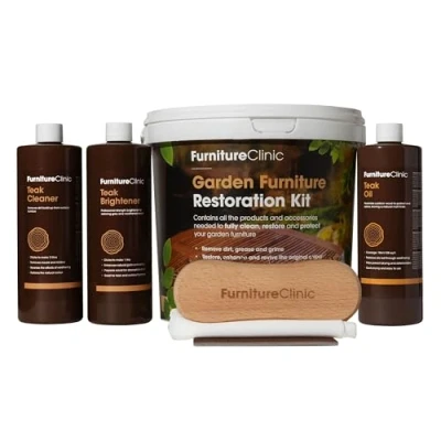 Image of Garden Furniture Restoration &amp; Maintenance Kit Cleans and Restores All Outdoor Contains Teak Oil, Cleaner, Brightener, Plus Accessories