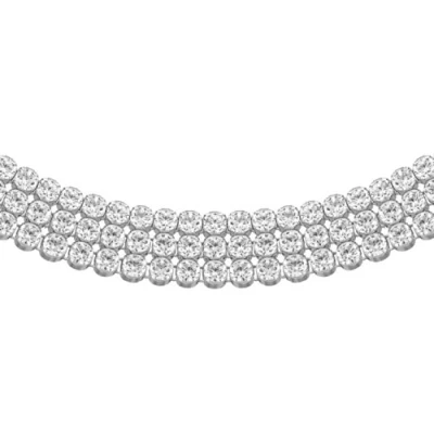Image of Tuscany Silver Women&#039;s Sterling Rhodium Plated Triple Row 2 mm Round Cubic Zirconia Tennis Necklace of Length 43 cm/17 Inch