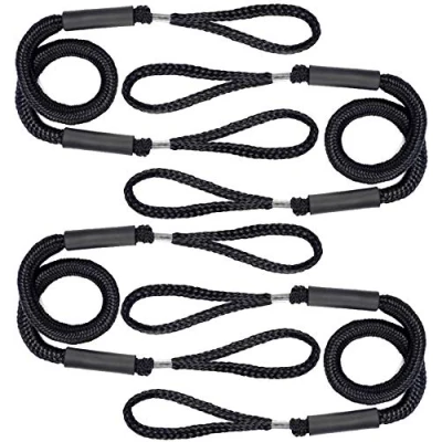 Image of Bungee Dock Line Mooring Rope Cord for Boats Kayak Marine Stretch 4 5.5ft Pack (Black)
