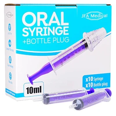Image of 10ml Oral Medicine Syringe and Bottle Plug, Box of 10 Suitable for Baby, Children, Pets