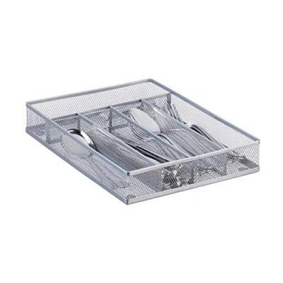 Image of Relaxdays Metal Mesh Cutlery Tray, Open Drawer Organizer Insert, M, HWD: 5 x 23.5 31.7 cm, Silver