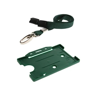 Image of Green ID Card Badge Holder Lanyard Neck Strap with Metal Clip &amp; Safety Breakaway Release for Pass by It