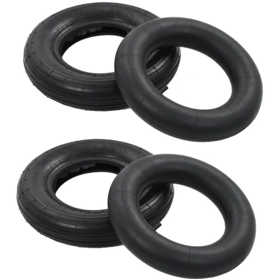 Image of vidaXL 4 Piece Wheelbarrow Tire and Inner Tube Set 3.50 8 4PR Rubber