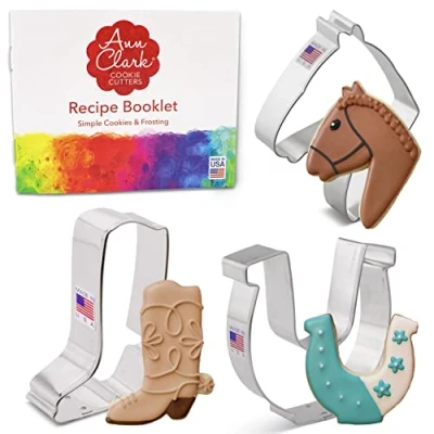 Image of Western/Horse Cowboy Cookie Cutters 3 Pc. Set Made in The USA by Ann Clark, Horse Head, Boot, and Horseshoe