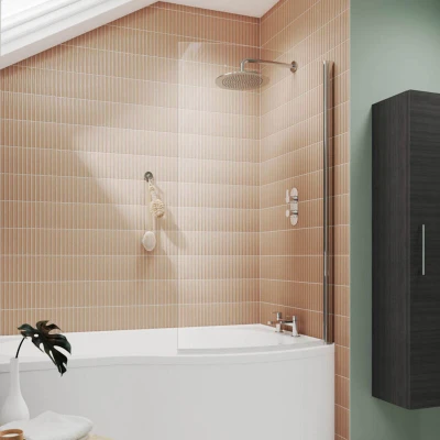 Image of Ceramica Curved Bath Shower Screen 870mm