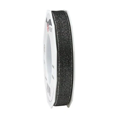Image of Präsent Glitter Satin Ribbon Black Silver 20 m Roll 15 mm width