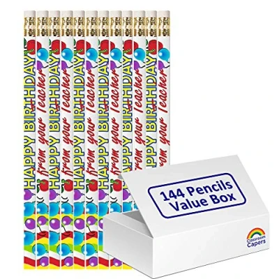 Image of Bulk Value Box 144 x Happy Birthday From Your Teacher Pencils with Erasers. Perfect Class Present.