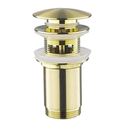 Image of Keymark Universal Drain Fitting with Overflow Brushed Gold Valve for Sink &amp; Washbasin Brass Pop Up Plug