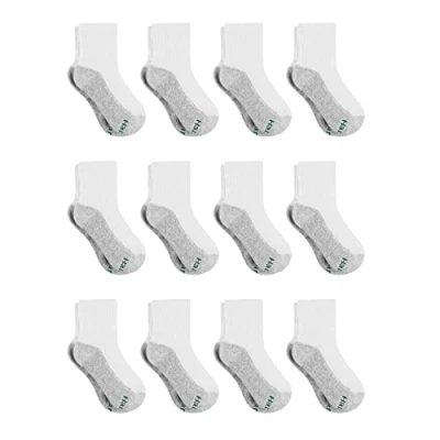 Image of Hanes Boys&#039; Socks, Double Tough Cushioned Ankle and No Show, 12 Pair Packs, White/Grey Bottom Pack, L