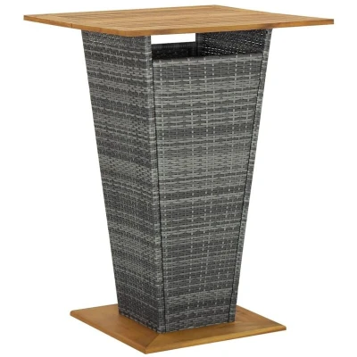 Image of vidaXL Bar Table Grey 80x80x110 cm Poly Rattan and Solid Acacia Wood