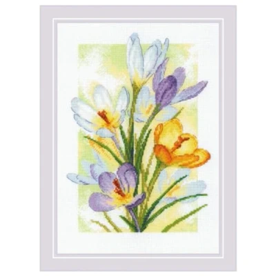 Image of RIOLIS Spring Glow. Crocuses 2190, Cross Stitch Kits 8¼&quot;x11¾, for Adults, Counted Kits, Embroidery Kit Beginners &amp; Advanced, Floral Crossstitching