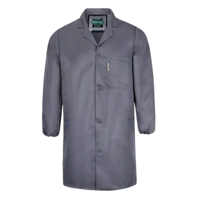 Image of Yukirtiq Mens Warehouse Work Coat Overall Factory Dust Garage Jacket Mechanical Workwear Paint Over Coat, Grey, XL