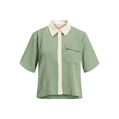 Image of JJXX Women&#039;s Jxlark Satin Ss Shirt Sn Blouse, Loden Frost/Detail:Contrast Placket, XL