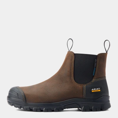 Image of ARIAT Treadfast Chels Men&#039;s Steel Toe Work Slip Res Boot Chelsea Boots (Brown, UK 9)