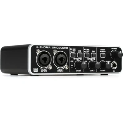 Image of Behringer UMC202HD Audiophile 2x2, 24 Bit/192 kHz USB Audio Interface with Midas Mic Preamplifiers For Recording Microphones and Instruments