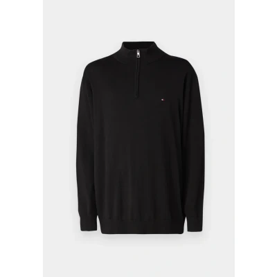 Image of Tommy Hilfiger Men’s Essential Cotton Half Zip Jumper, Black (Black), XXL