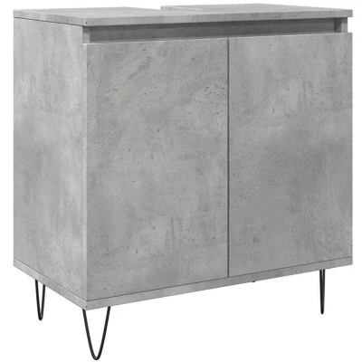 Image of vidaXL Concrete Grey Bathroom Cabinet Engineered Wood Vanity Unit with Ample Storage, Industrial Style, Compact 58x33x60 cm Dimensions for Modern
