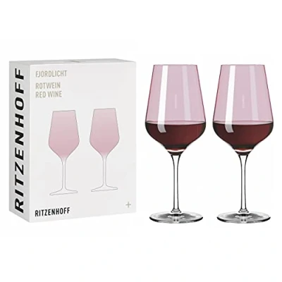 Image of Ritzenhoff 3631003 Red Wine Glass 500 ml Series Fjordlicht No. 3 Pack of 2 with Berry Gradient Made in Germany