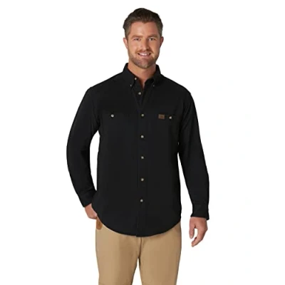 Image of Wrangler Men&#039;s Logger Twill Long Sleeve Workshirt SHIRT, Black, L Tall