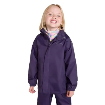 Image of Mountain Warehouse Pakka Kids Waterproof Jacket Wind Resistant, Lightweight,Breathable Rain Coat for Girls &amp; Boys, Packaway Bag Rain, Autumn, Winter Dark Purple Teen Size 13 Years