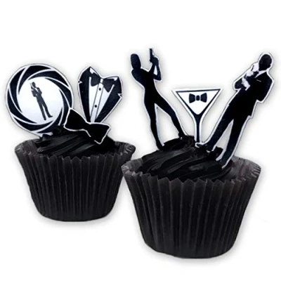 Image of 27 Stand Up Silhouette 007 James Bond Themed Edible Wafer Paper Cake Toppers Decorations
