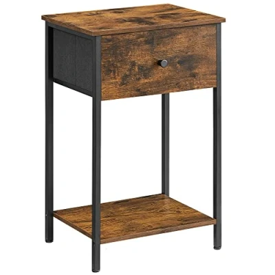 Image of VASAGLE Nightstand, 24 Inch Tall Side End Table with Fabric Drawer and Storage Shelf, for Living Room, Bedroom, Particleboard, Steel, Non Woven, Rustic Brown, 11D x 15W 24H in