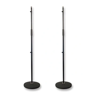 Image of 2 x Pulse Mic Stand Round Base Heavy Duty Black Band PA Microphone PLS00055