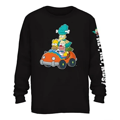 Image of The Simpsons Men&#039;s Bart Simpson Classic Shirt Homer, Bart, Lisa Tee Long Sleeve T Shirt, Black, XL