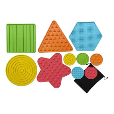 Image of Playlearn 5 x Textured Pads Memory Game Sensory Tactile Floormat Silicone Shape Kits for Play Mini Assorted Educational Exercise