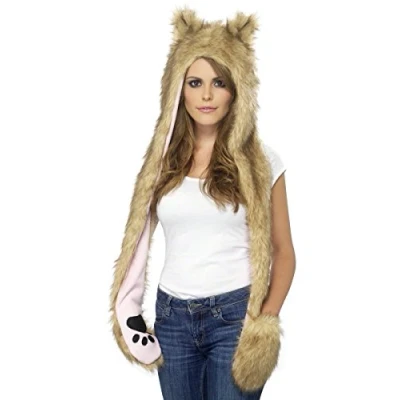 Image of Smiffy&#039;s Wolf Hood Fur with Attached Scarf Brown