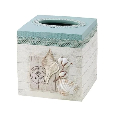 Image of Avanti Linens Farmhouse Shell Collection, Resin, Multicolor, Tissue Box Cover