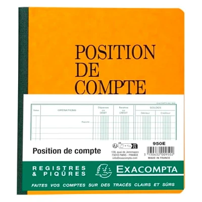 Image of Exacompta Ref. 950E 1 Stitch account position Numbered Vertical format External dimensions: 21 x 19 cm 80 pages Random colours: Blue Yellow Red Green