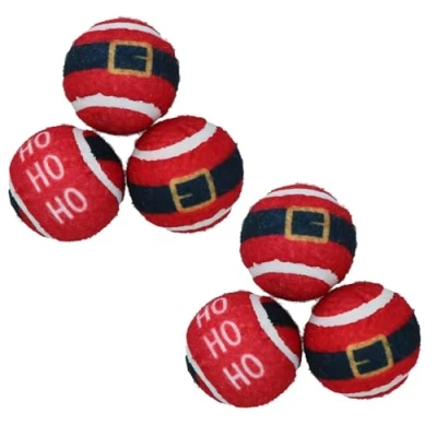 Image of AB Tools 6PK Dog Red Festive Themed Tennis Balls Ball Mad Xmas Gift
