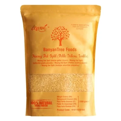 Image of BanyanTree Foods Yellow Petite Split Lentil (Moong Dal) 2kg All Natural, Indian Origin Unpolished Vegan Non GMO No Salt or fillers