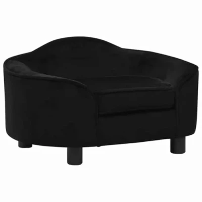 Image of vidaXL Dog Sofa Black Plush Pet Couch, 67 x 47 36 cm, Wooden Frame, Cat Sofa, Washable Cover