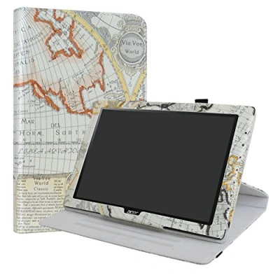 Image of LiuShan Acer Iconia One 10 B3 A40 Rotating Case, 360 Degree Rotation Stand PU Leather With Cute Pattern Cover for 10.1&quot; Tablet,Map White