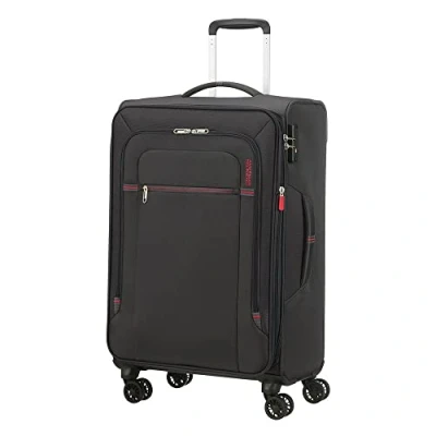 Image of American Tourister Crosstrack Spinner M, Erweiterbarer Koffer, 67 cm, 71,5/77 L, Grau/Rot (Grey/Red)