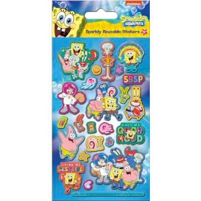 Image of Spongebob Squarepants Sparkly Reusable Foil Stickers Official Licensed Product on Non Porous Surfaces Boys and Girls Age 3+ Birthday Gifts, Party Bags, Arts &amp; Crafts, Scrapbooking