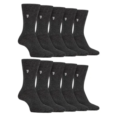 Image of Farah 10 Pairs Multipack Mens Bamboo Dress Socks Bright Cotton with Gentle Grip Top (6 11, Charcoal)