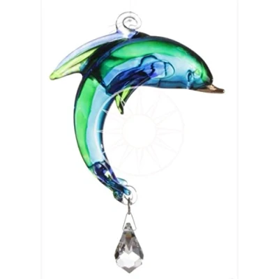 Image of Handmade Fantasy Glass Dolphin Crystal Suncatcher Gift Aqua
