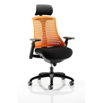 Image of Flex Task Operator Chair Black Frame Fabric Seat with Headrest Orange Back