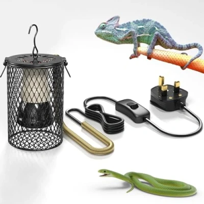 Image of Bonlux Reptile Heat Lamp with Guard, 100W Reptiles Ceramic Bulb Heater Infrared Holder Anti Hot Bracket Cage, for Tortoise Lizard Turtle Snake Chicks