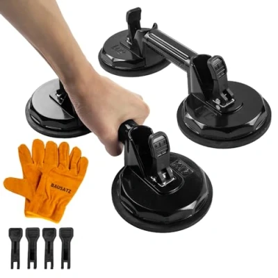 Image of BAUSATZ 90kg Suction Cup Heavy Duty Cups for Glass Suckers Lifters to Lift Large Tile Lifter Car Dent Puller (Aluminium, Black, 2 Claw, Packs)
