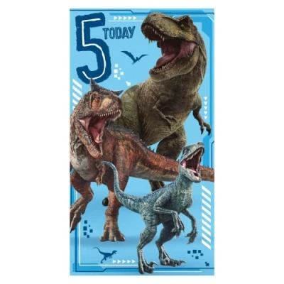 Image of Official Jurassic World The Movie Age 5 Birthday Card, 5th Card for Him, Recyclable Officially Licensed